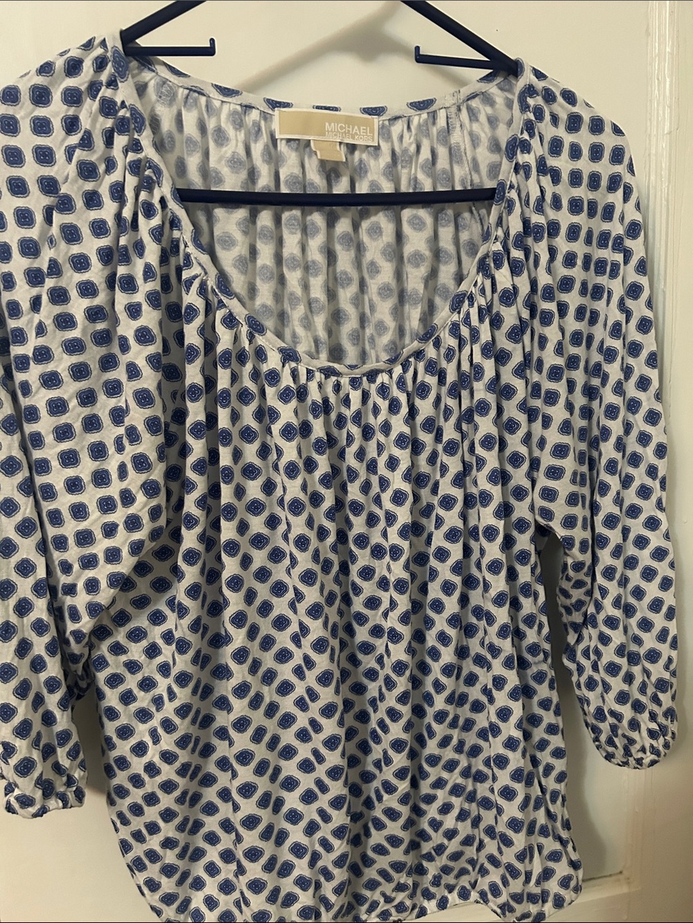 Michael Kors White Blouse with Navy Geometric Print